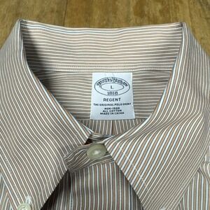 Brooks Brothers Regent Men's L Long Sleeve Button Down Shirt Orange/Blue Striped